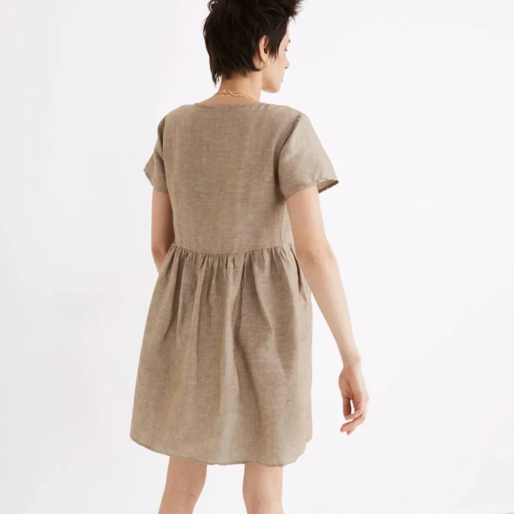 Madewell Linen-Blend Alexandra Button-Front Mini Dress, Olive Branch, size XS - Picture 3 of 11